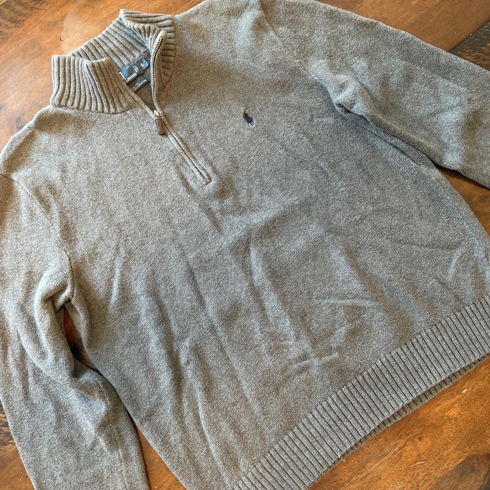 Polo By Ralph Lauren Sweater Mens Large Gray Cotton 1/4 Zip Mock Neck Pullover